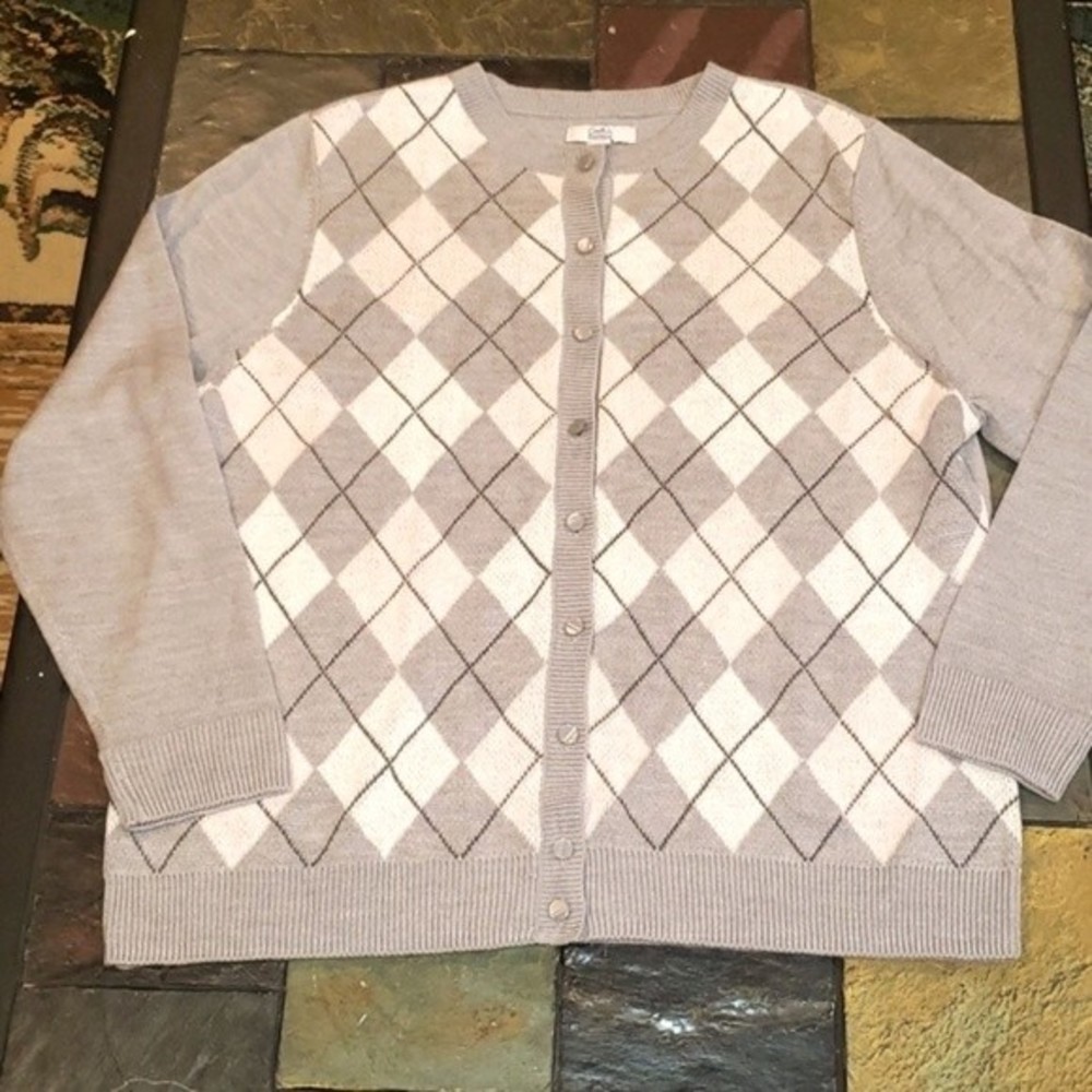 Croft&Barrow Checkered Button Up The Extra Cozy Cardigan